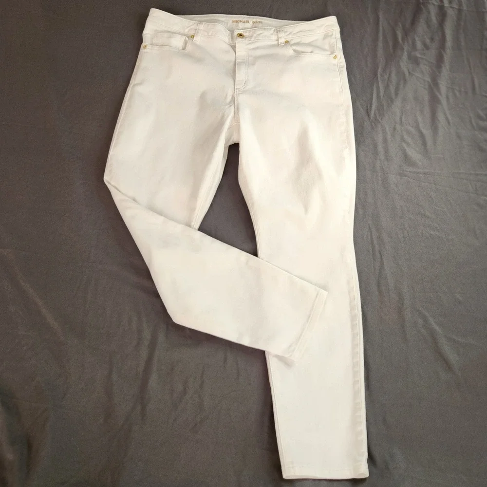 New‎ Michael Kors White Denim Jeans Pants Izzy Skinny Size 14